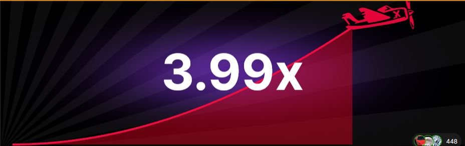  Écran du jeu Aviator affichant un multiplicateur de 3,99x avec un avion rouge suivant une courbe ascendante sur fond noir.